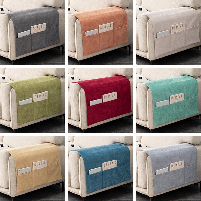 Le Su Chenille Sofa Armrest Cover with Side Pocket, Universal Fit, Dust-Proof Armchair Protector, Solid Color, Simple Style - Image 2