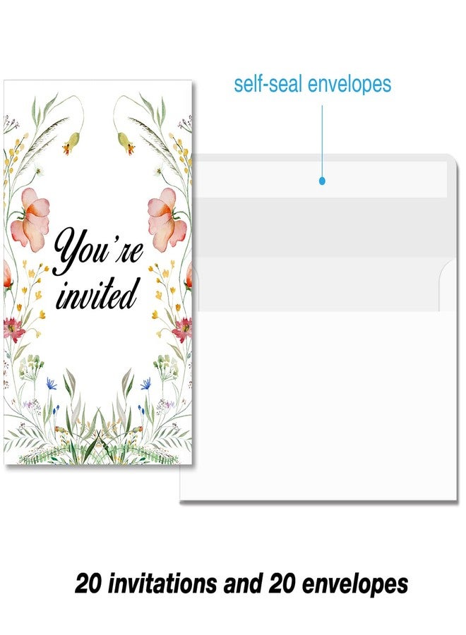 Soiceu Cute Wildflower 1st Birthday Party Invitations with Envelopes Set of 20 Boho Wildflower 1 Year Old First Birthday Party Invites for Girls - Image 3