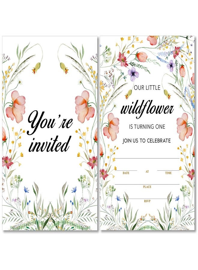Soiceu Cute Wildflower 1st Birthday Party Invitations with Envelopes Set of 20 Boho Wildflower 1 Year Old First Birthday Party Invites for Girls - Image 1