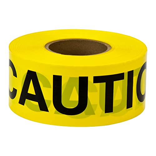3M Scotch Barricade Tape 301, with "CAUTION" text, 3 in x 300 ft, Yellow, Pack of 1 Roll - Image 1