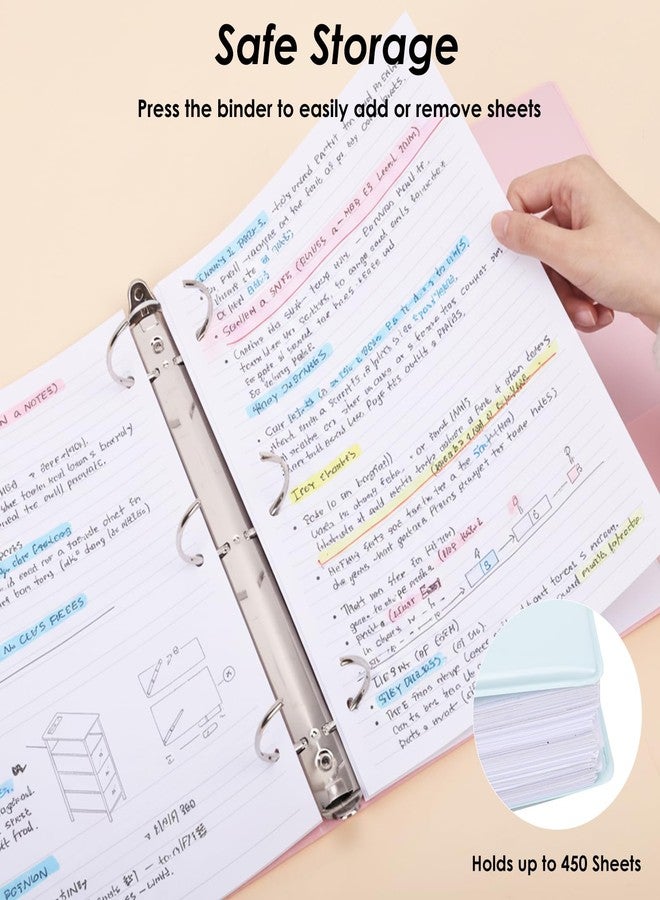إي أو آوت مجموعة من 6 مجلدات EOOUT بثلاث حلقات، مقاس 2 بوصة، ثلاثة مجلدات دائرية بحلقات مقاس 2 بوصة مع جيبين داخليين، 6 ألوان باستيل متنوعة، تناسب ورق بحجم الرسائل 8.5 × 11 بوصة، لوازم مكتبية مدرسية - Image 5