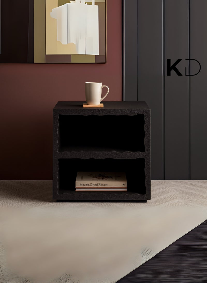 Kustomdeco Black Textured Side Table with Storage – Modern Bedside Nightstand, Living Room End Table & Small Accent Furniture with Dual Shelves Customizable Design - Image 1