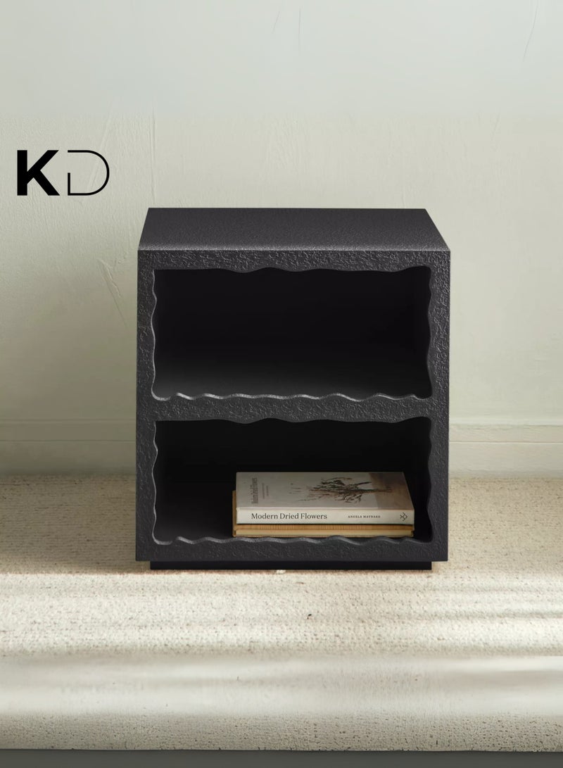 Kustomdeco Black Textured Side Table with Storage – Modern Bedside Nightstand, Living Room End Table & Small Accent Furniture with Dual Shelves Customizable Design - Image 3