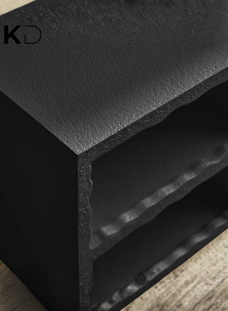 Kustomdeco Black Textured Side Table with Storage – Modern Bedside Nightstand, Living Room End Table & Small Accent Furniture with Dual Shelves Customizable Design - Image 5