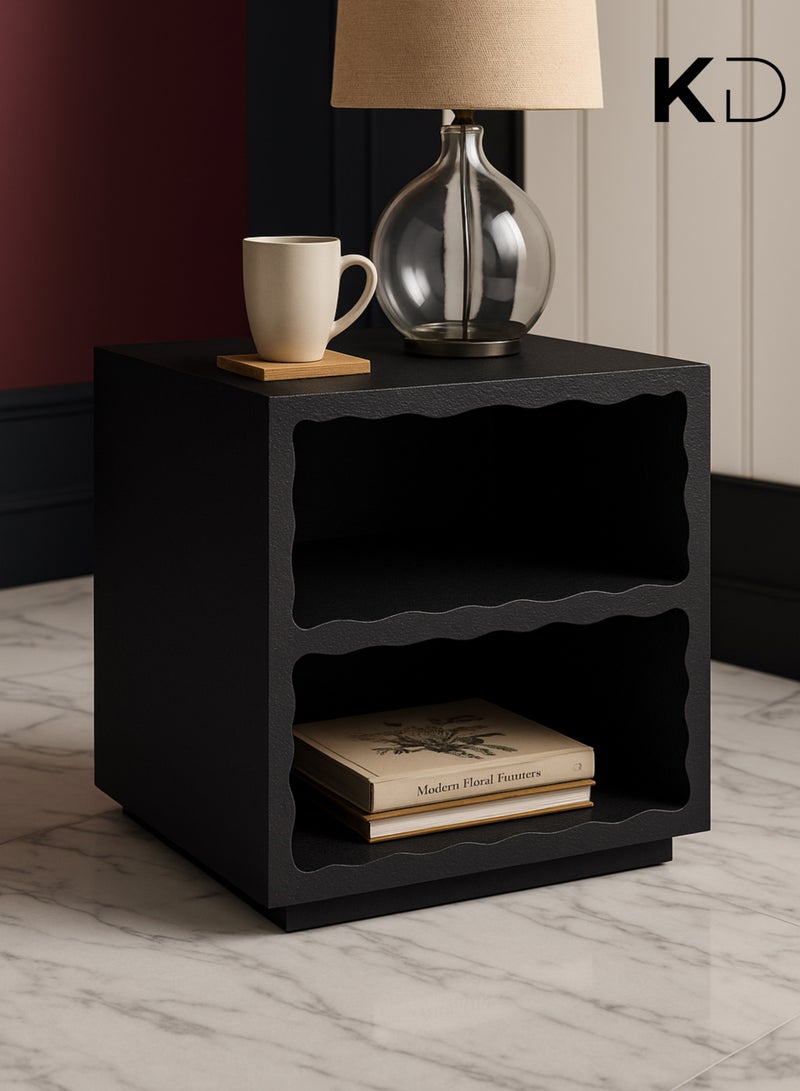 Kustomdeco Black Textured Side Table with Storage – Modern Bedside Nightstand, Living Room End Table & Small Accent Furniture with Dual Shelves Customizable Design - Image 4