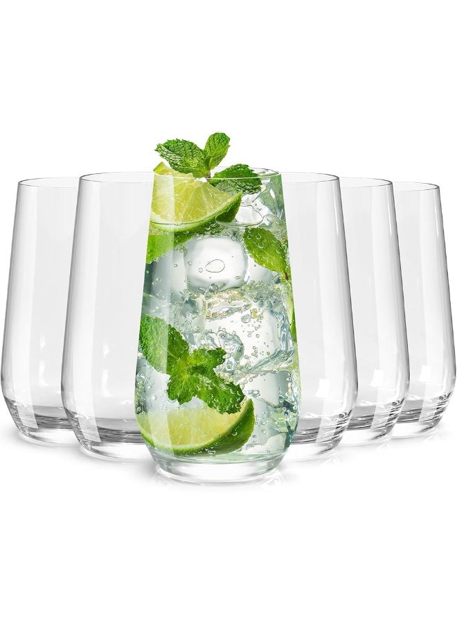 6pcs,Tall Water Juice Drinking Glasses Highball & Tumbler Crystal Glass Perfect for Home, Restaurants and Parties Dishwasher Safe