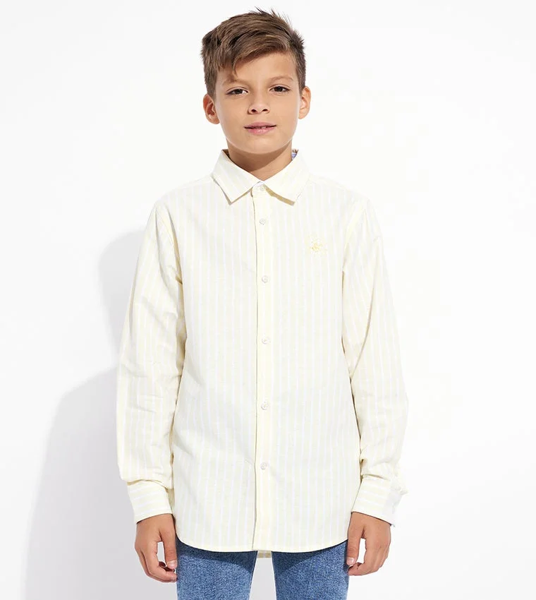 BEVERLY HILLS POLO CLUB Beverly Hills Polo Club Logo Embroidered Striped Shirt