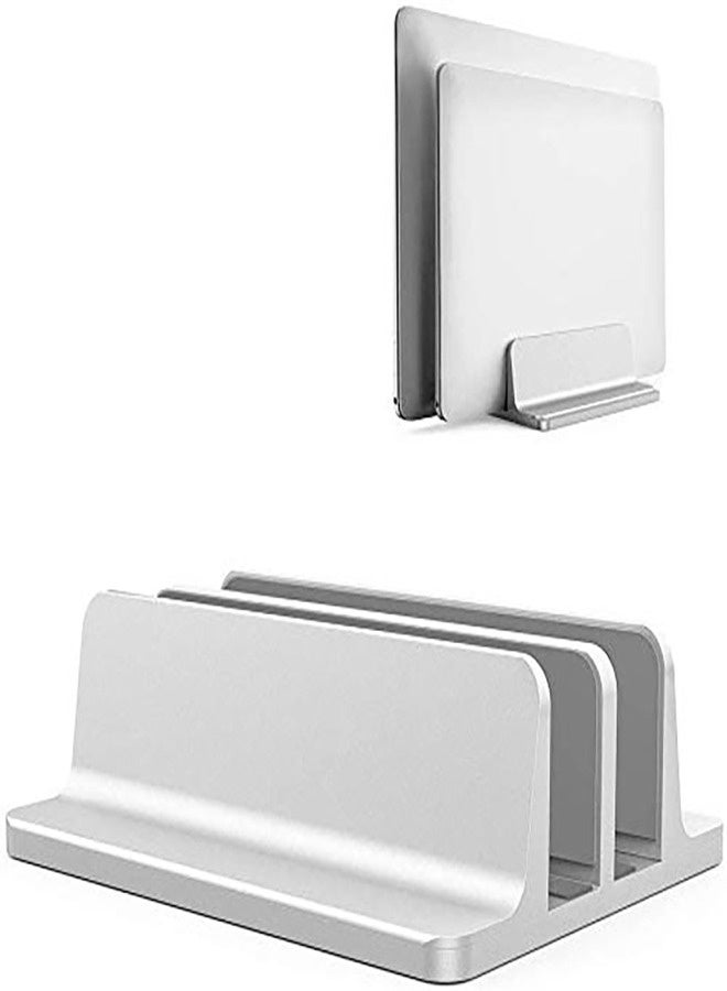 Universal Laptop Vertical Stand, Dual Desktop Stand Adjustable Notebook Stand (up to 17.3 inches) for Samsung/HP/Dell/Chrome Book laptops - Silver - Image 1