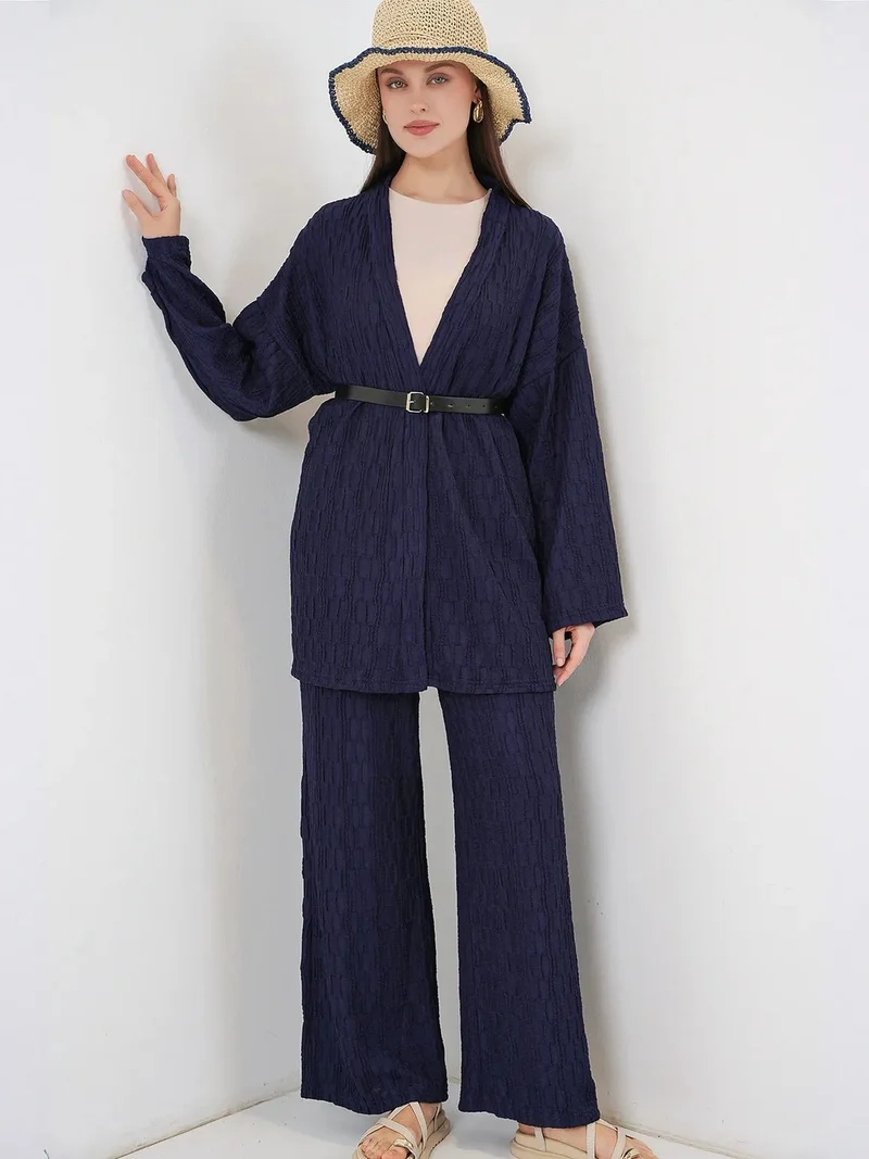BIG DART BDART Textured Shawl Collar Kimono Pants Set