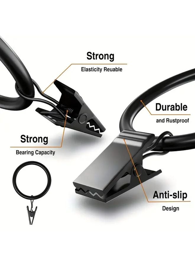 1 Pack 20 Pcs Black Rustproof Metal Curtain Rings With Clips 1 26 Inch Diameter - Image 3