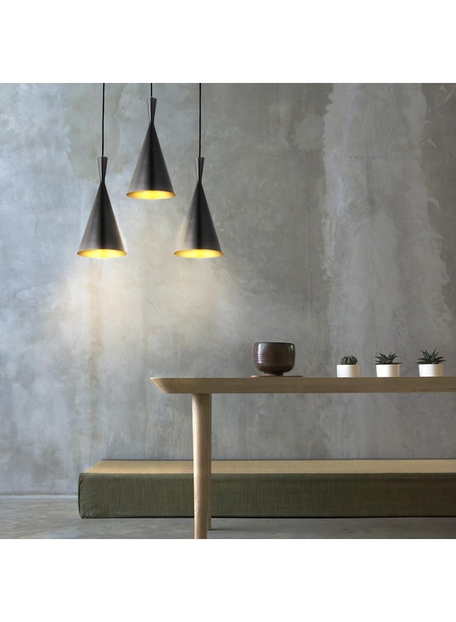 DarkVision Cluster of 3 Hanging Lights for Living Room, Hanging Lamps for Bedroom, Kitchen, Restaurant, Indoor Outdoor or Home Decoration, Metal Black (Cone Tripple, with Bulb) - Image 2