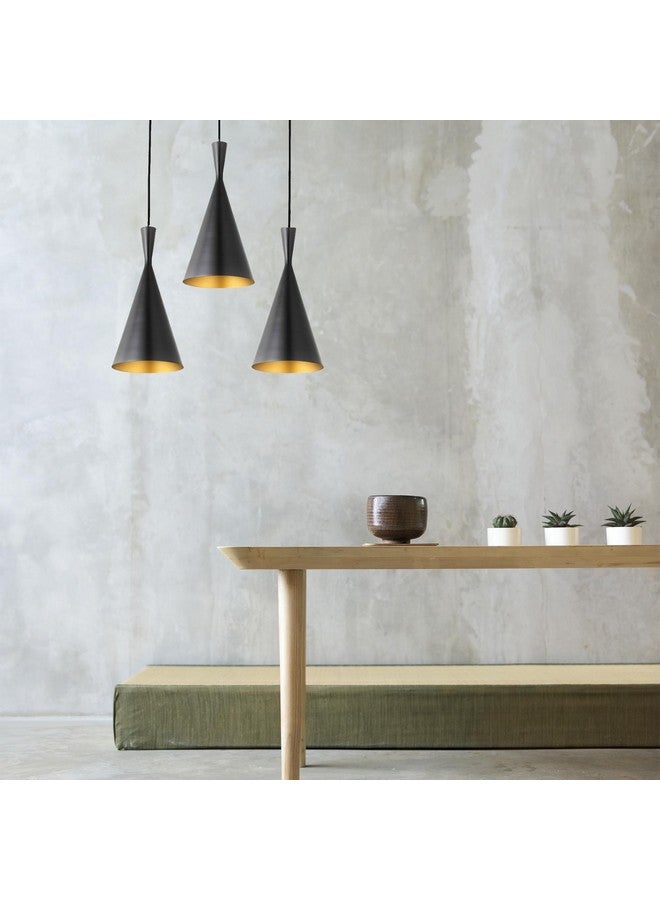 DarkVision Cluster of 3 Hanging Lights for Living Room, Hanging Lamps for Bedroom, Kitchen, Restaurant, Indoor Outdoor or Home Decoration, Metal Black (Cone Tripple, with Bulb) - Image 1
