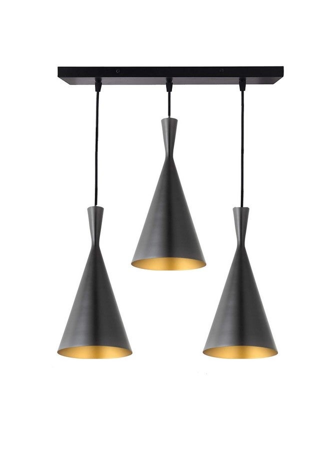 DarkVision Cluster of 3 Hanging Lights for Living Room, Hanging Lamps for Bedroom, Kitchen, Restaurant, Indoor Outdoor or Home Decoration, Metal Black (Cone Tripple, with Bulb) - Image 3