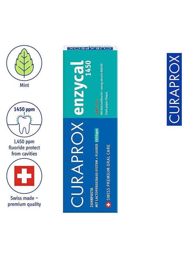CURAPROX - Curaprox Enzycal 1450, 75ml. 1450ppm Fluoride Toothpaste to protect against decay & fight against plaque. - Image 1