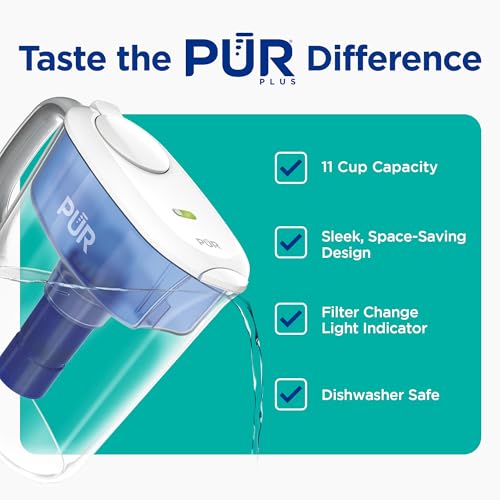PUR Plus 11-Cup Water Pitcher, 1 Lead-Reducing Filter, Cleaner, Great-tasting Water, Dishwasher Safe, Powerful Filtration, Filter Change Light Indicator, LockFit Cap Design - White - Image 2