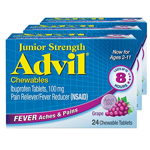 Advil Junior Strength Chewable Ibuprofen Pain Reliever and Fever Reducer, Children's Ibuprofen for Pain Relief, Grape - 24 Tablets (Pack of 3) - Image 1