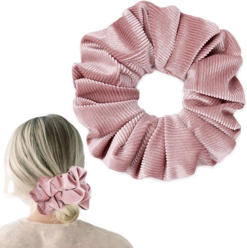 CEELGON Dusty Pink Big Corduroy Scrunchie 6.5 Inches Jumbo Scrunchies Hair Ties Oversized Ponytail Holder for Thick Curly Hair Extra Large Hair Accessories for Women (Dusty Pink) - Image 1