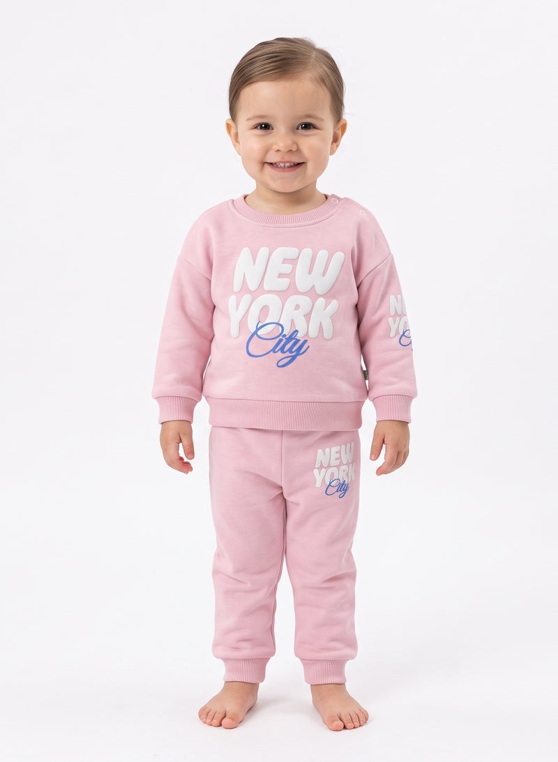 Katjie Baby Toddler Winter Pajama Set - Pink New York City Print 8548 - Image 2