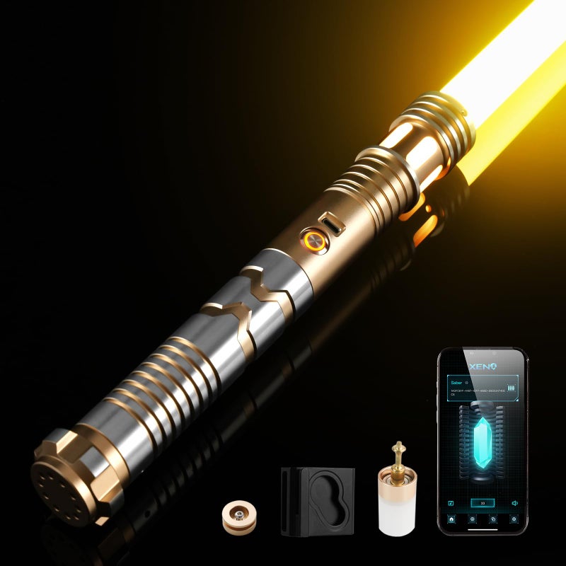 CUSTOM SABER Upgrade Smooth Swing XRGB 30 Light Saber Motion Control Light Saber 16 Set Sound Fonts Infinite Color Changing Rechargeable Meatl Hilt Light Sabers Belt Clip and Blade Plug Toy ToolsGold - Image 2