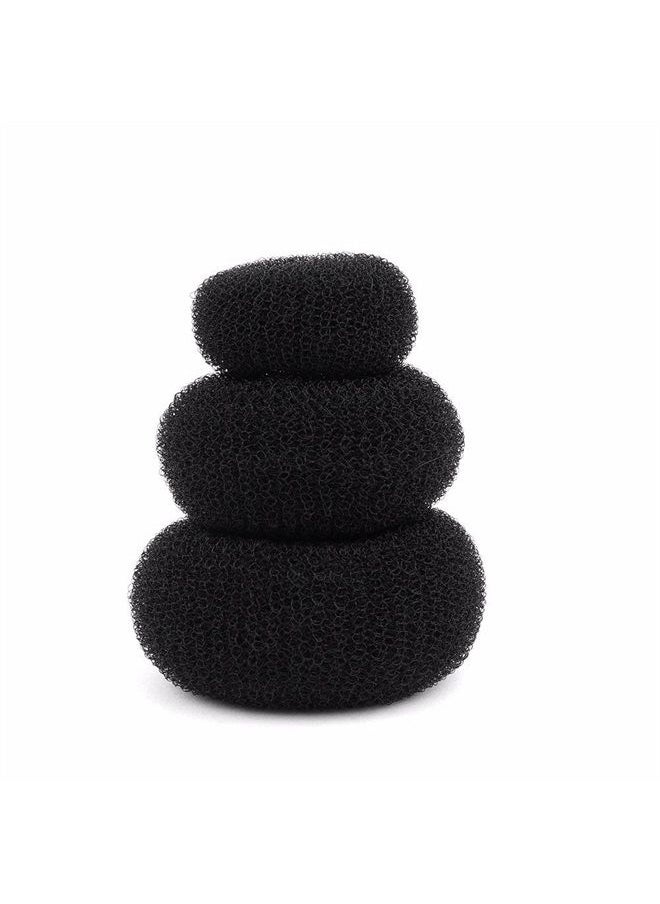 Wendy Mall 3 Pieces Women Lady Magic Shaper Donut Hair Bun Maker Hair Ring Styler Maker Round Chignon Hair Accessories(1 Small 1 Medium 1 Large) (Black)  - Image 1