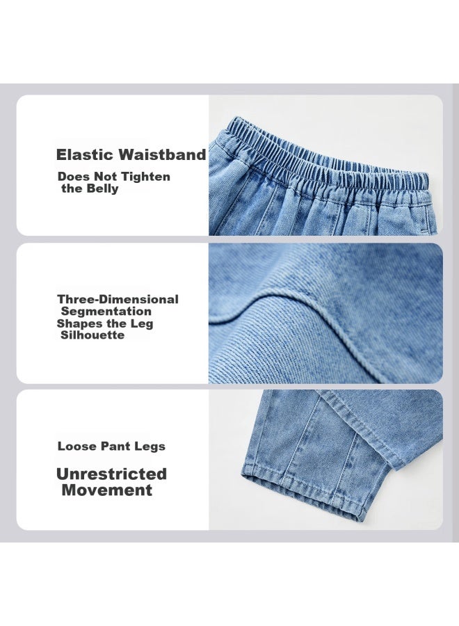 Ask Junior Kids Boys Spring Denim Pants Korean Style Loose Toddler Straight Casual Trousers Blue - Image 3