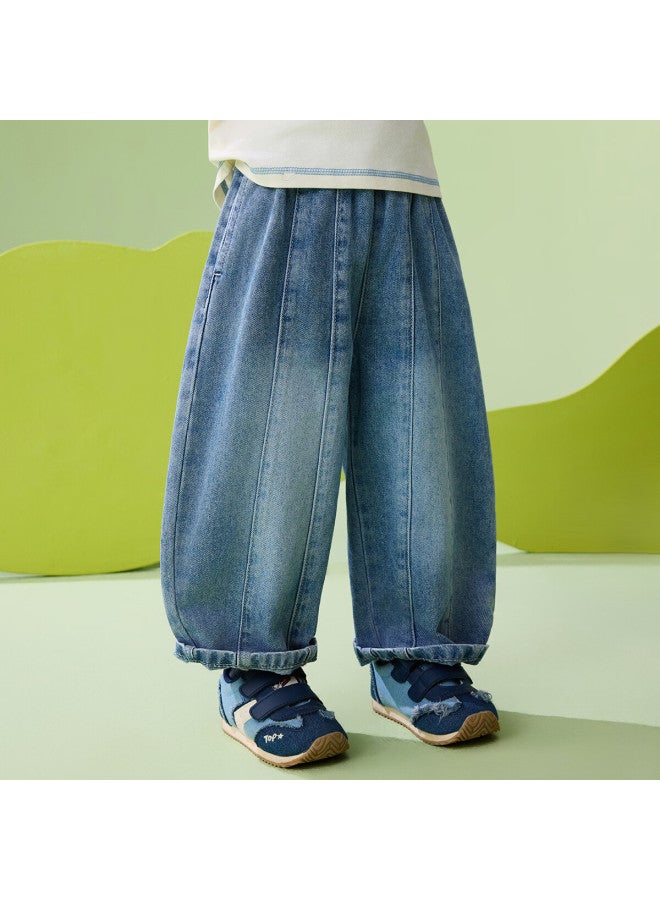 Ask Junior Kids Boys Spring Denim Pants Korean Style Loose Toddler Straight Casual Trousers Blue - Image 2