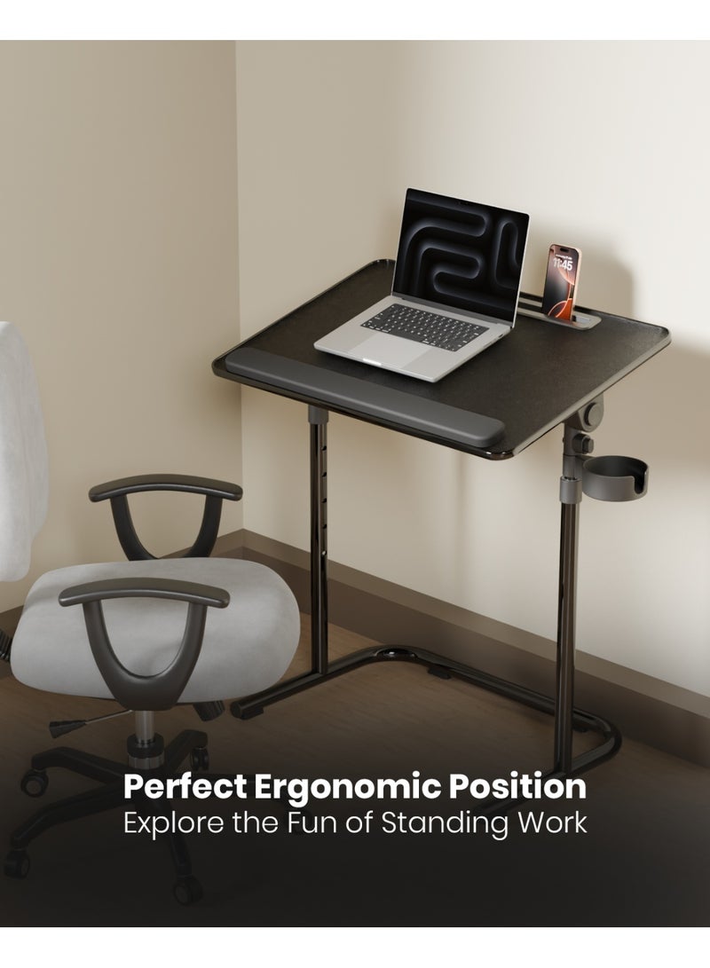 Moxedo مكتب موكسييدو فليكس ميت القابل للتعديل في الارتفاع للابتوب مع سطح مائل مريح وحامل أكواب مثبت على الجانب، ومسند للمعصم وفتحة للأجهزة للهواتف/الأجهزة اللوحية - Image 4