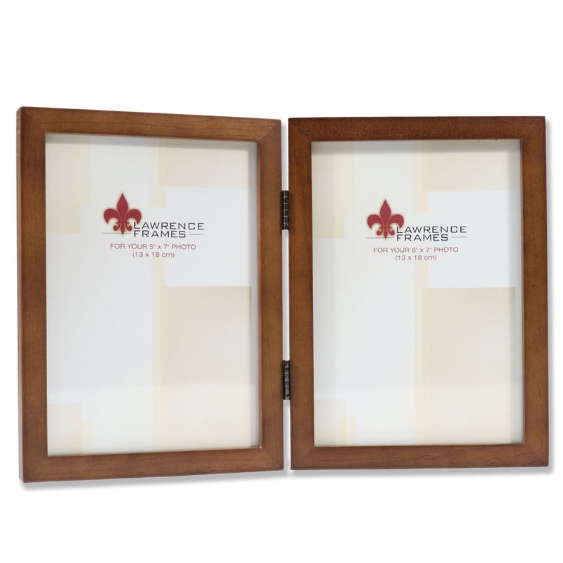 Lawrence Frames 766057D Nutmeg Wood Hinged Double Picture Frame 5 by 7Inch