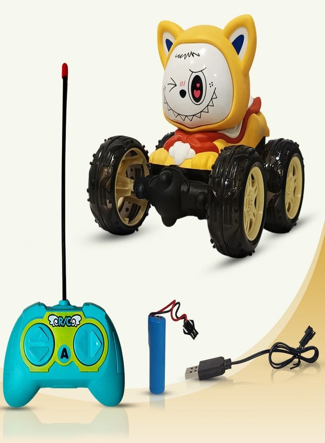 NHR 360° Rotating Stunt RC Car for Kids and Children, Remote Control Rechargeable Car with Lights, Music, 180° Flips, 360° Spins, Durable Indoor & Outdoor Toy for Ages 3+ (Yellow) - Image 1