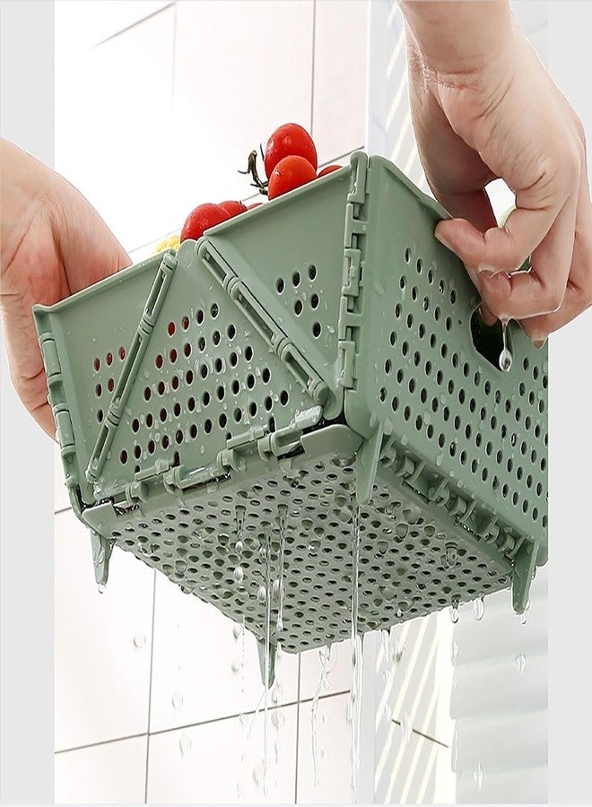 Glowick Multi-Functional Folding Drain Basket Plastic Storage Basket Collapsible Colander Drainage Basket Fruit and Vegetable Strainer Basket (1Pcs) - Image 3