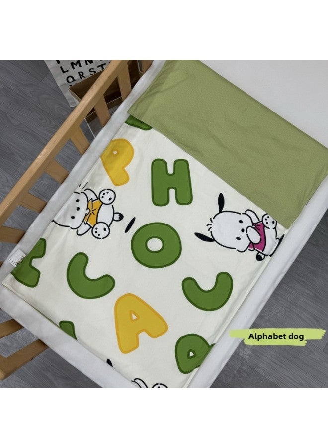 # Kindergarten Mattress Cover Pure Cotton Cartoon Cotton Mattress Cover Cotton Soft Cushion Quilt Cover Zipper Cover-Color:Letter Dog [60-piece A-grade Quilt Cover]-Specifications:130x70cm - Image 1