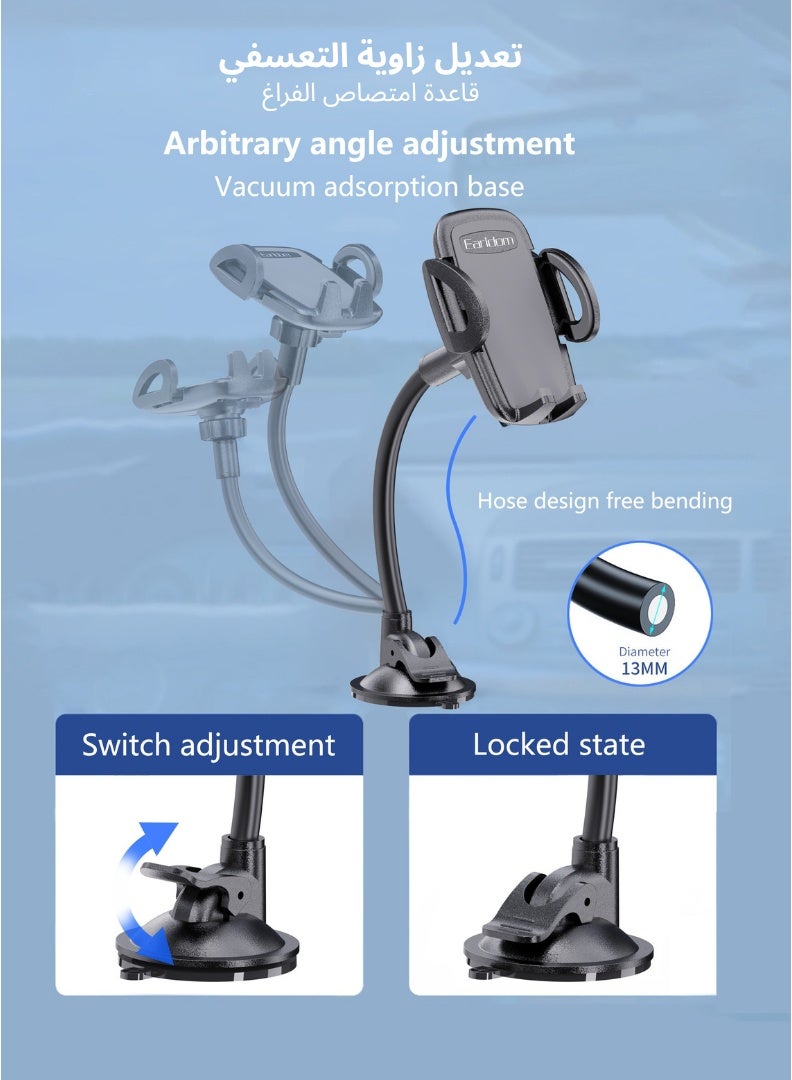 Earldom Dual Car Phone Mount with Long Arm – Windshield & Air Outlet Mount – 360° Rotation – Secure Grip - Image 2