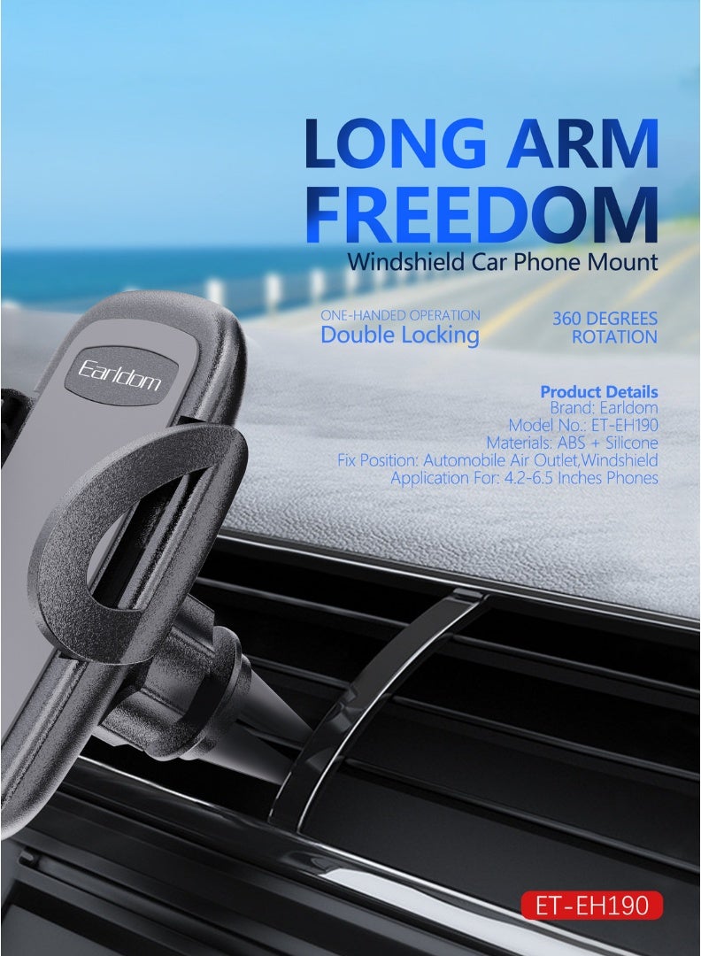 Earldom Dual Car Phone Mount with Long Arm – Windshield & Air Outlet Mount – 360° Rotation – Secure Grip - Image 4