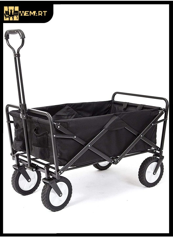 WEMART - Wagons Carts Foldable,Carts With Wheels,Garden Cart Foldable, Heavy Duty Beach Folding Wagon Cart with Wheels, Large Capacity Portable Outdoor Foldable Cart for Sports, Shopping, Camping, Beach (Black) - Image 1