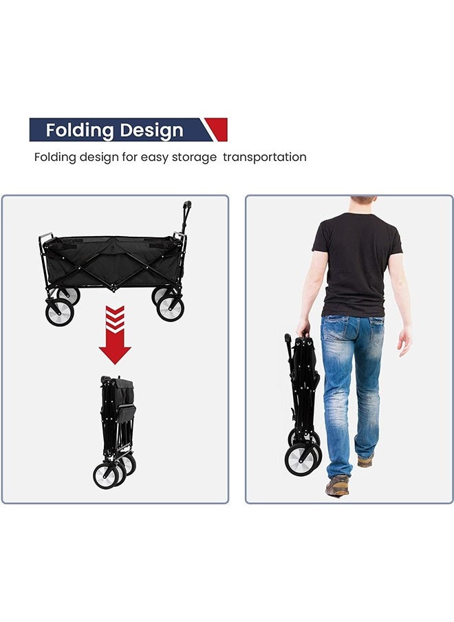 WEMART - Wagons Carts Foldable,Carts With Wheels,Garden Cart Foldable, Heavy Duty Beach Folding Wagon Cart with Wheels, Large Capacity Portable Outdoor Foldable Cart for Sports, Shopping, Camping, Beach (Black) - Image 1