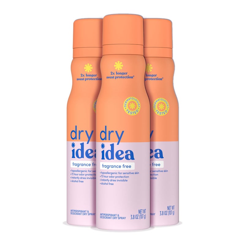 Dry Idea Fragrance-Free Dry Spray Deodorant & Antiperspirant for Women - Hypoallergenic for Sensitive Skin, 2X Longer Sweat Protection, 72Hr Sweat & Odor Protection, Womens Deodorant, 3.8 oz (3 Pack) - Image 1