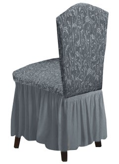 Fabienne Woven Jacquard Stretch Fit Dining Chair Cover Grey  - Image 5