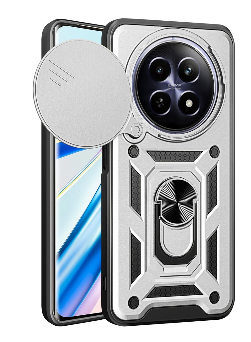 جراب حمايه ويندو مقاوم للصدمات وحمايه للكاميرا مزود بدبله معدنيه متوافق مع Realme 12x  / Realme 12 5G (فضي)