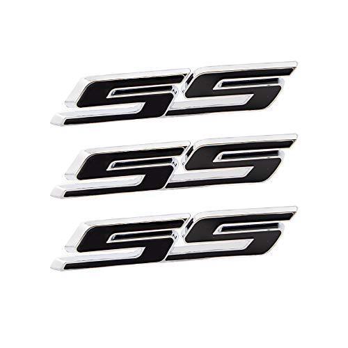 3pcs Small Tilt SS Emblems Auto Trunk Door Fender Bumper Badge Decal 3D Metal Sticker Suitable for Chevy Impala Cobalt Camaro 20102015 Black with Silver Outline