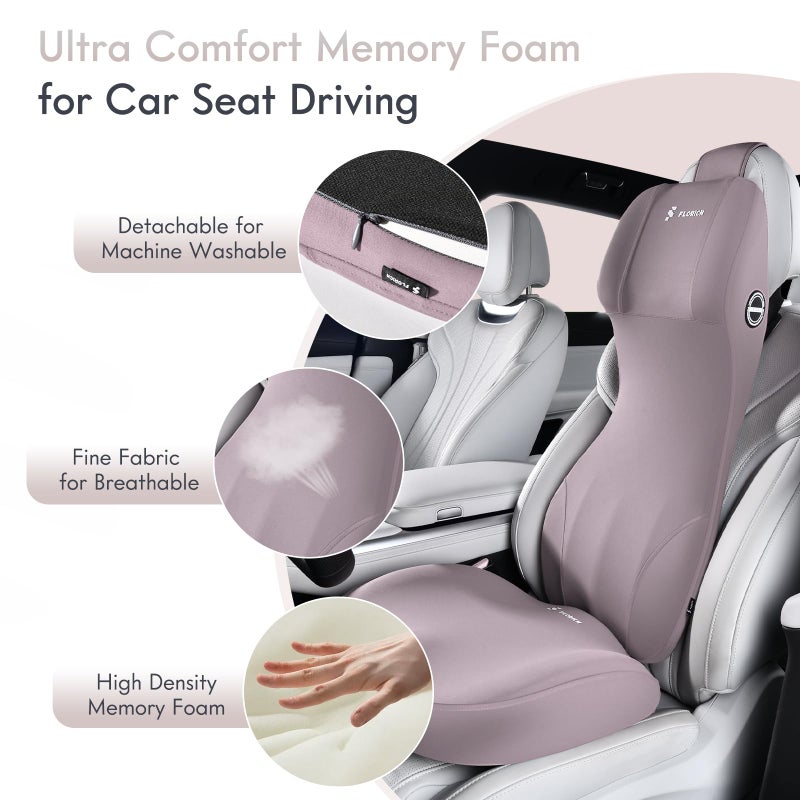 FLORICH Car Seat Cushion with Neck Pillow Lumbar Support Kit Memory Foam Seat Cushion for Car Ergonomic Back Support Headrest for Driving Car Seat Pillow Back Sciatica Tailbone Pain Relief, Gray - Image 4