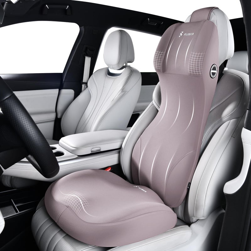 FLORICH Car Seat Cushion with Neck Pillow Lumbar Support Kit Memory Foam Seat Cushion for Car Ergonomic Back Support Headrest for Driving Car Seat Pillow Back Sciatica Tailbone Pain Relief, Gray - Image 1