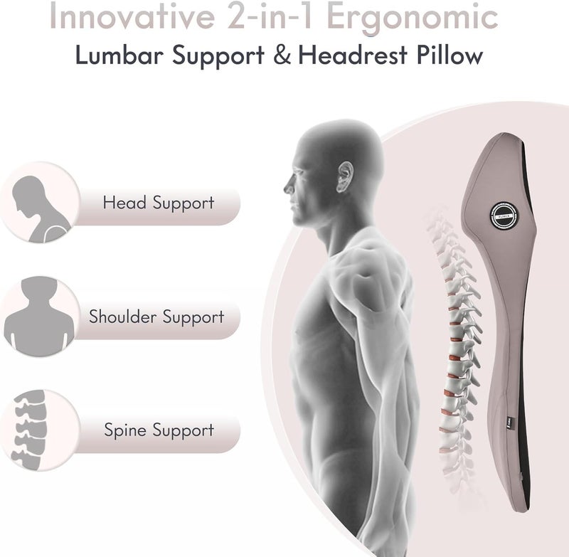 FLORICH Car Seat Cushion with Neck Pillow Lumbar Support Kit Memory Foam Seat Cushion for Car Ergonomic Back Support Headrest for Driving Car Seat Pillow Back Sciatica Tailbone Pain Relief, Gray - Image 2