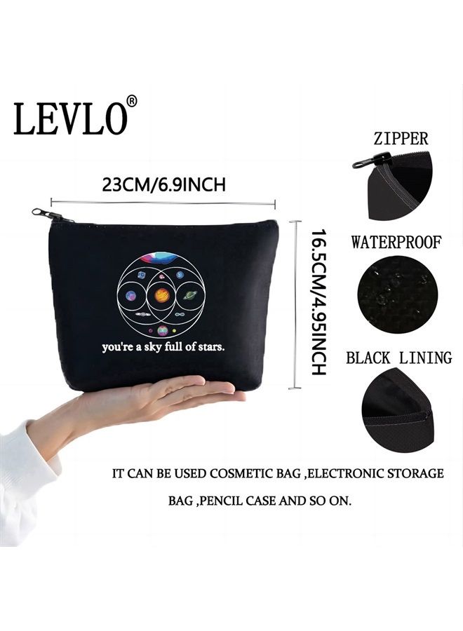 LEVLO Music Band Cosmetic Make Up Bag Star Moon Sun Lover Gift You'Re a Sky Full Of Stars Make Up Zipper Bag (Full Of Stars Black) - Image 2