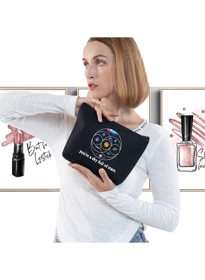 LEVLO Music Band Cosmetic Make Up Bag Star Moon Sun Lover Gift You'Re a Sky Full Of Stars Make Up Zipper Bag (Full Of Stars Black) - Image 3