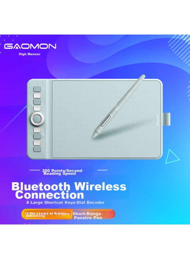 Gaoman Gaomon New Bluetooth Wireless Drawing Tablet, Short-range Passive Stylus, 16k Pressure-sensitive Digital Tablet, Connects To Phone Wh851, Fresh Green  - Image 1