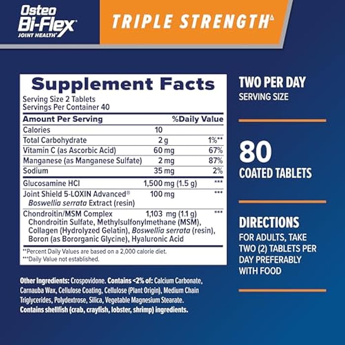 Osteo Bi-Flex Triple Strength, Glucosamine Chondroitin with Vitamin C Joint Health Supplement, Coated Tablets, 80 Count - Image 2