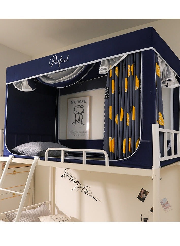 Bluejw Bed Canopy Tents Curtain Blackout Single Bed Tent Student Shading Cloth Canopy Dormitory Mosquito Net Sleep Privacy Protection with Frame for Children Bedroom Blue with Cartoon Lemon Pattern - Image 1