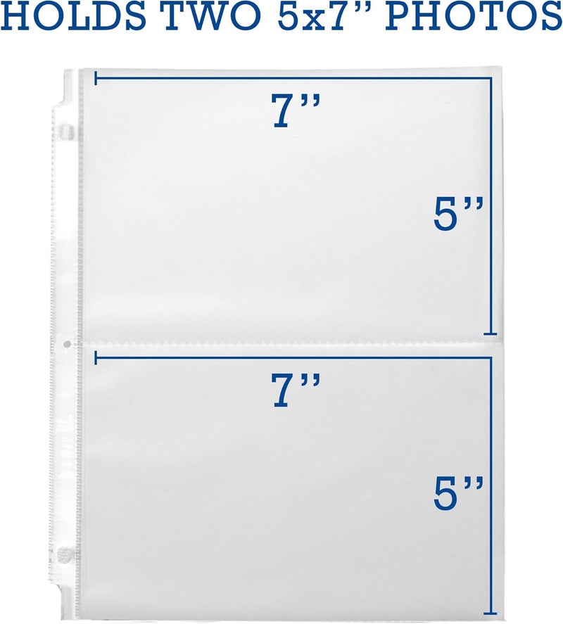 Samsill 100 Pack 5x7 Photo Album Refills 100 Pictures 3Ring Binder Photo Sleeve Inserts 2 Pocket Photo Page for 5x7 Photographs Postcards Recipe Cards 400 Pictures Total - Image 2