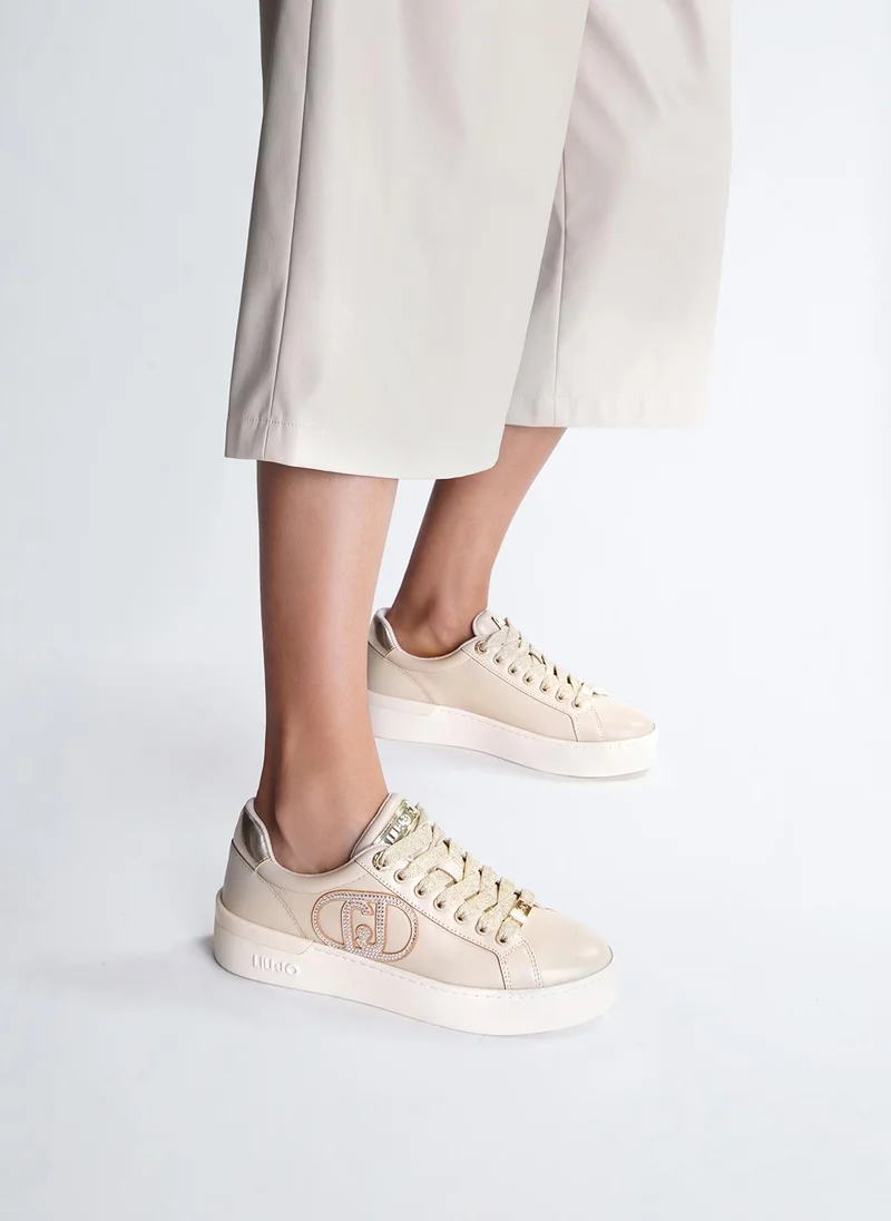Liu Jo Leather Sneakers with Jewel Logo