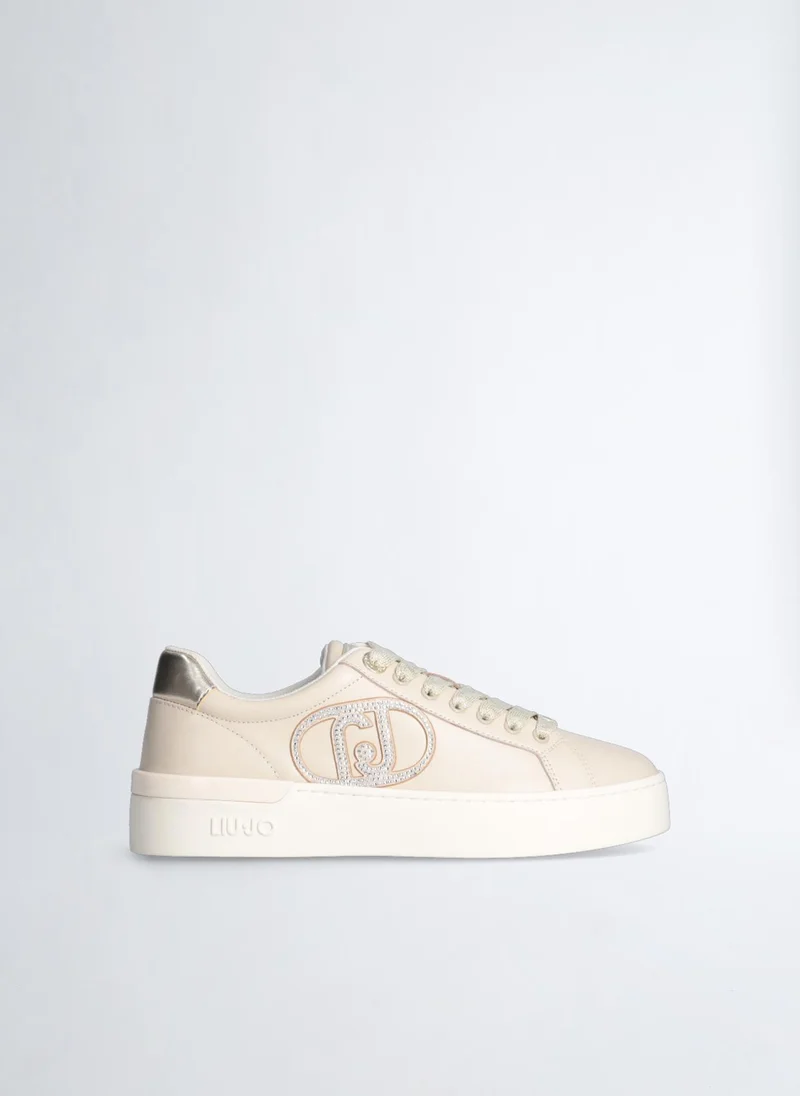 Liu Jo Leather Sneakers with Jewel Logo